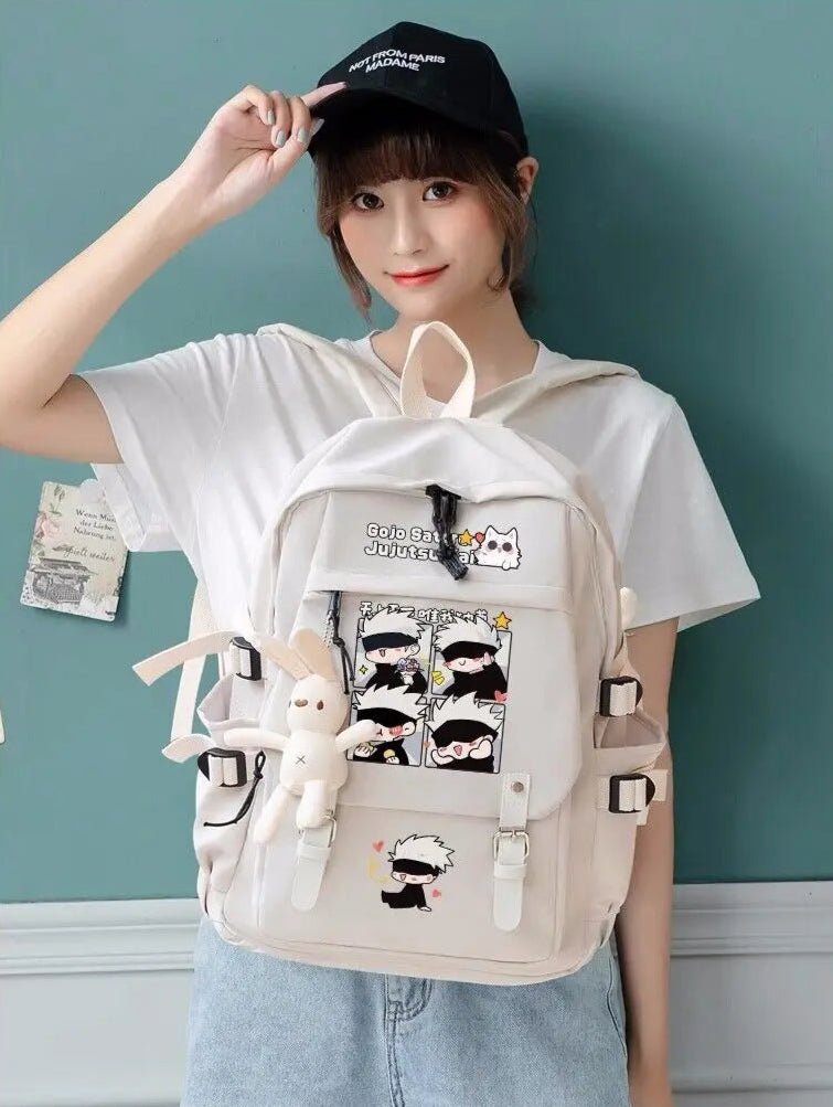 Mochila Gojo Team Chibi + Coelhinho Chaveiro Pelúcia (Brinde)