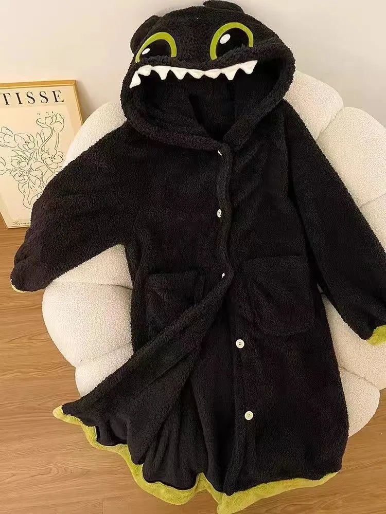 Roupão Banguela + Pantufas, Conjunto Kigurumi Fofinho de Inverno