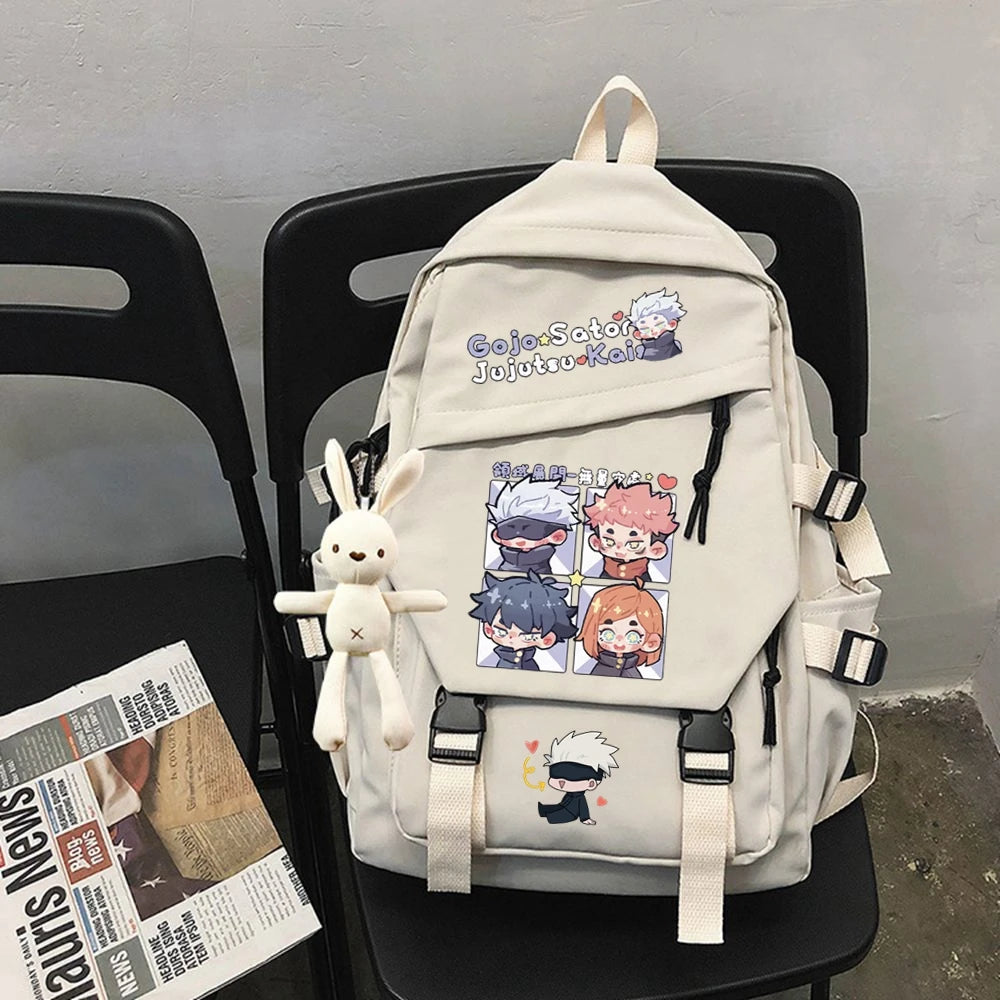 Mochila Gojo Team Chibi + Coelhinho Chaveiro Pelúcia (Brinde)