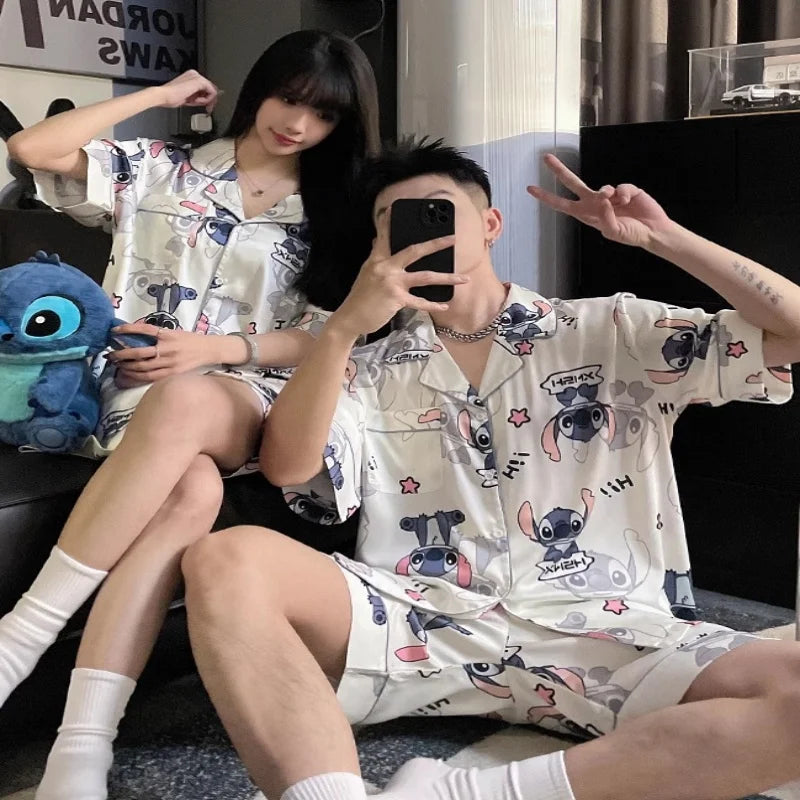 Pijama Casal Stitch Ice Silk