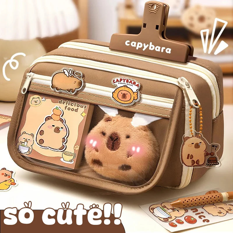 Estojo Capivara Kawaii, Grande Capacidade + Brindes (Selecionar)