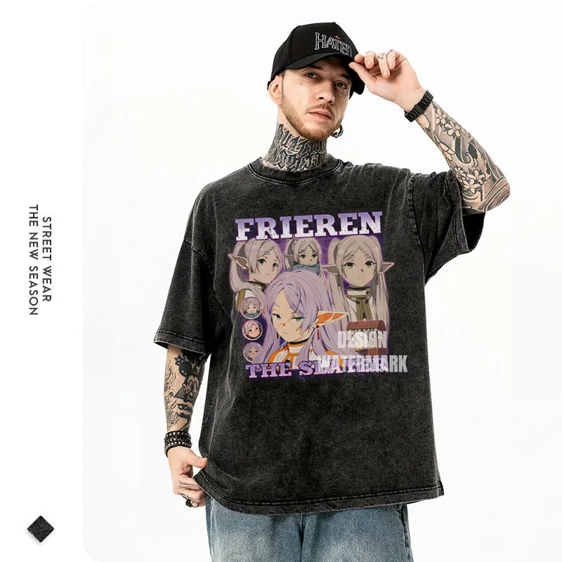 Camiseta Oversized Frieren The Slayer, Edição Vintage