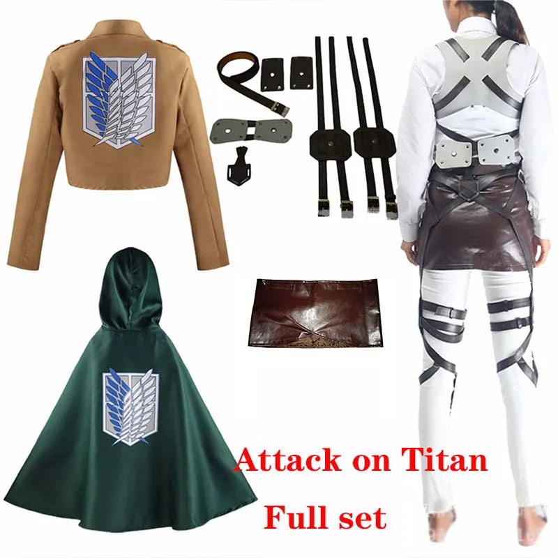 Conjunto Completo Cosplay Levi, Mikasa e Eren Attack on Titan