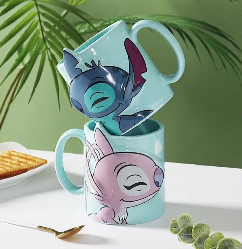 Caneca Casal Stitch & Angel, Edição Limitada 3D