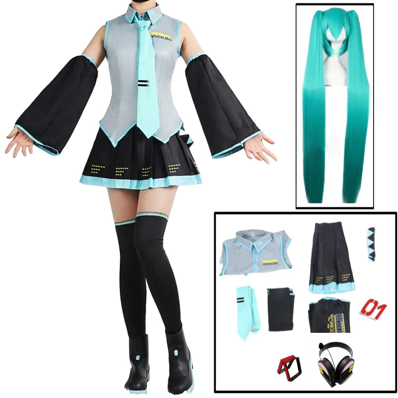 Fantasia Cosplay Adulto e Infantil Hatsune Miku Blue