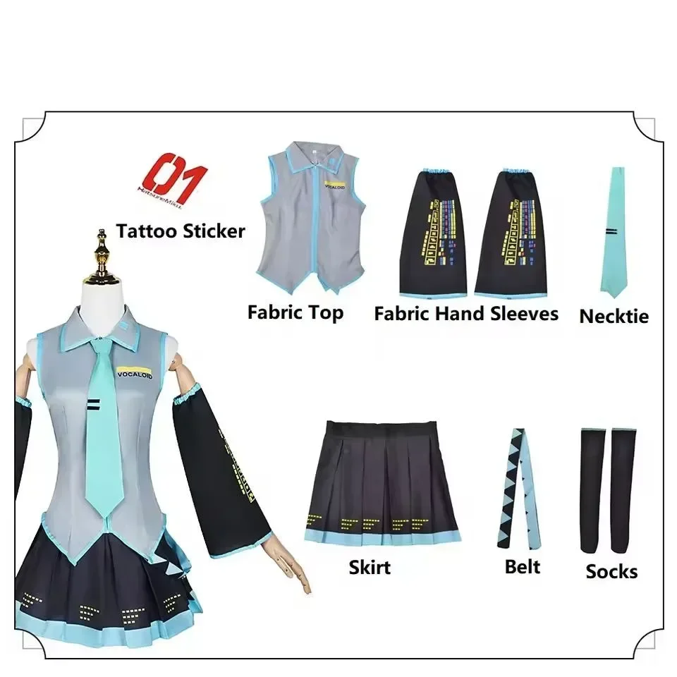 Fantasia Cosplay Adulto e Infantil Hatsune Miku Blue