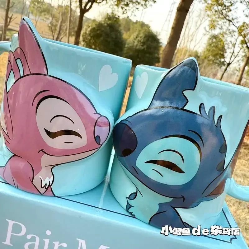 Caneca Casal Stitch & Angel, Edição Limitada 3D