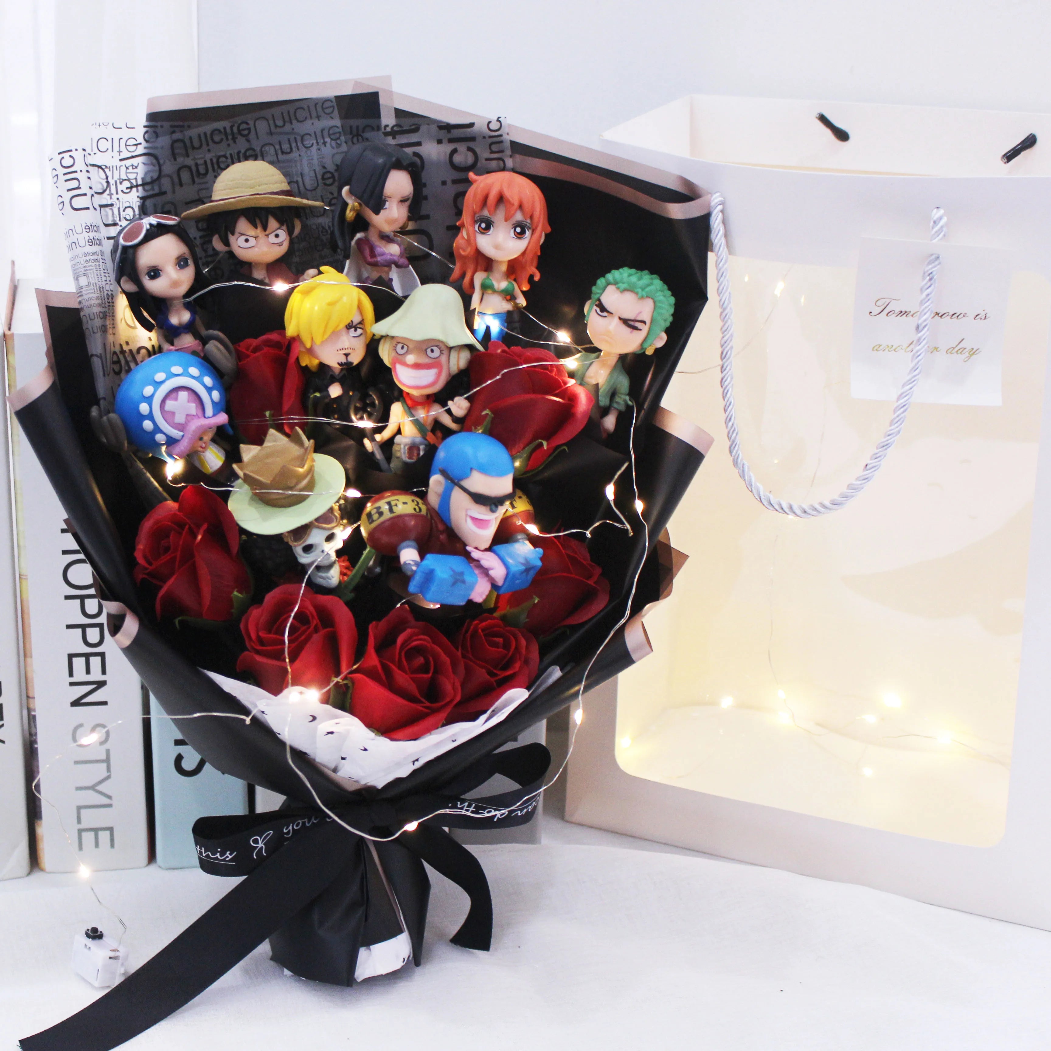 Buquê One Piece com 10 Mini Figuras, Tripulação do Chapéu de Palha