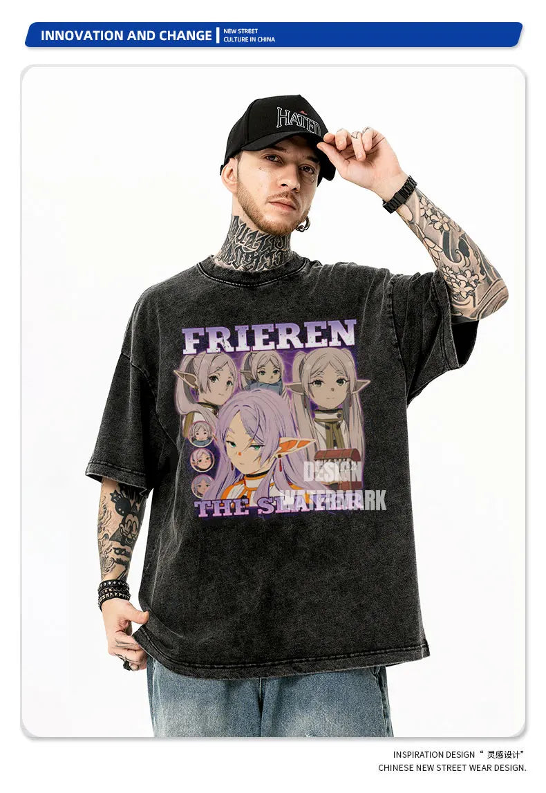 Camiseta Oversized Frieren The Slayer, Edição Vintage