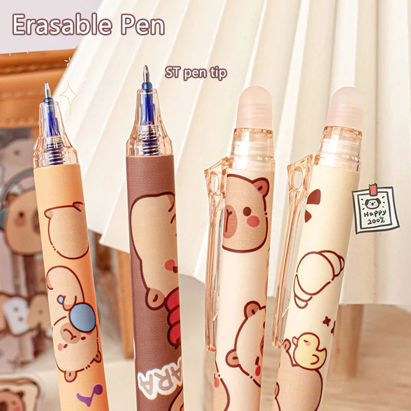 Kit 6pcs de Canetas Capivara Kawaii, Tinta Azul Apagável