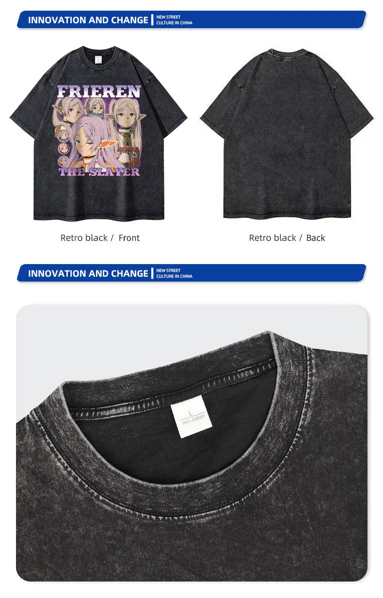 Camiseta Oversized Frieren The Slayer, Edição Vintage