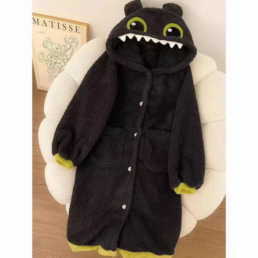 Roupão Banguela + Pantufas, Conjunto Kigurumi Fofinho de Inverno