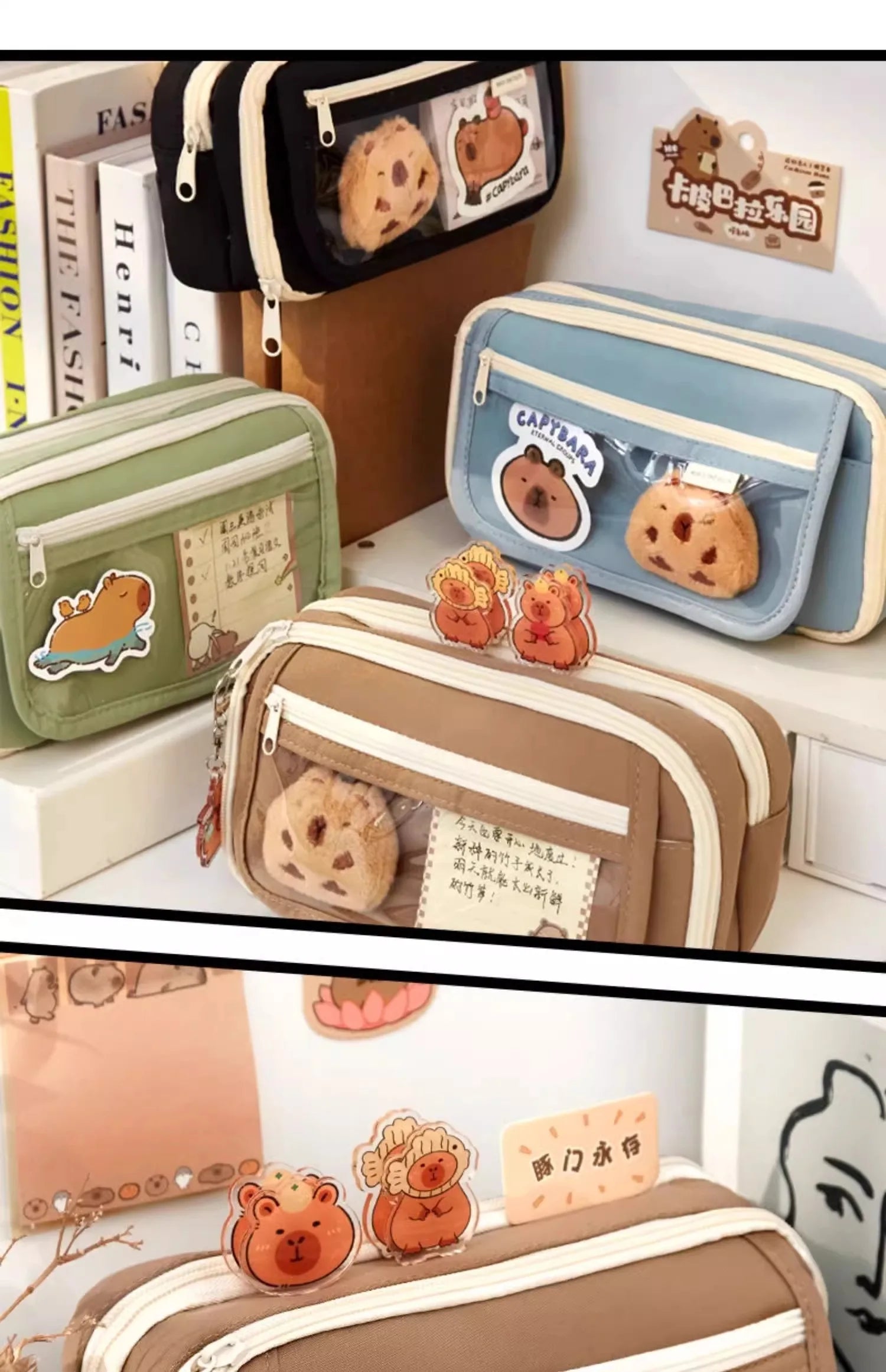 Estojo Capivara Kawaii, Grande Capacidade + Brindes (Selecionar)