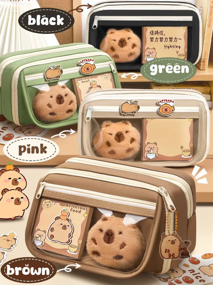 Estojo Capivara Kawaii, Grande Capacidade + Brindes (Selecionar)