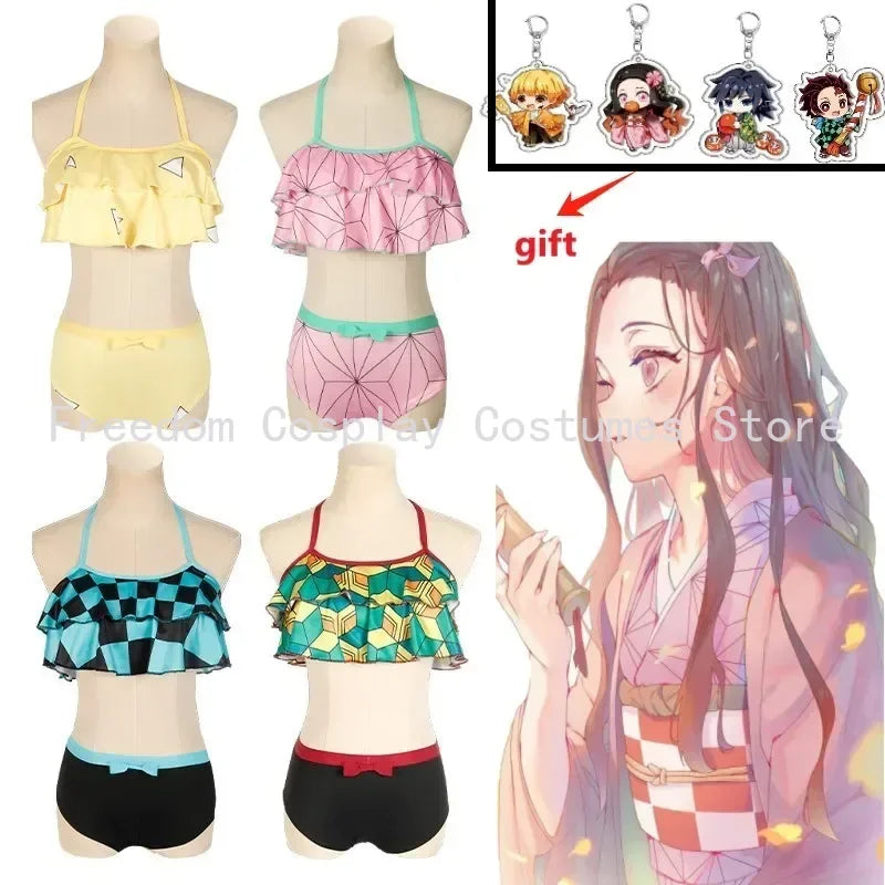 Biquíni Infantil Waves, Demon Slayer + Chaveiro (Brinde)