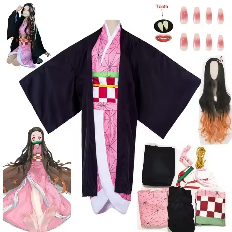 Fantasia Cosplay Adulto e Infantil Nezuko Kamado