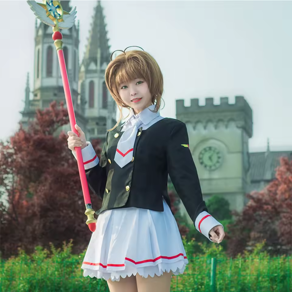 Fantasia Cosplay Adulto e Infantil Sakura Kinomoto, Cardcaptor Colegial